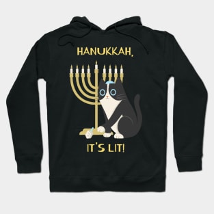 Hanukkah, It's Lit! Dreidel Chanukah Jewish Cat Menorah Hoodie